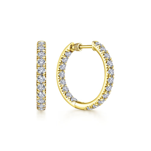 14K Yellow Gold French Pavé  20mm Round Inside Out Diamond Hoop Earrings