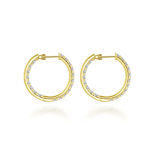 14K Yellow Gold French Pavé  20mm Round Inside Out Diamond Hoop Earrings