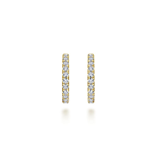 14K Yellow Gold French Pavé  20mm Round Inside Out Diamond Hoop Earrings