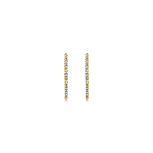 14K Yellow Gold French Pavé 20mm Round Inside Out Diamond Hoop Earrings