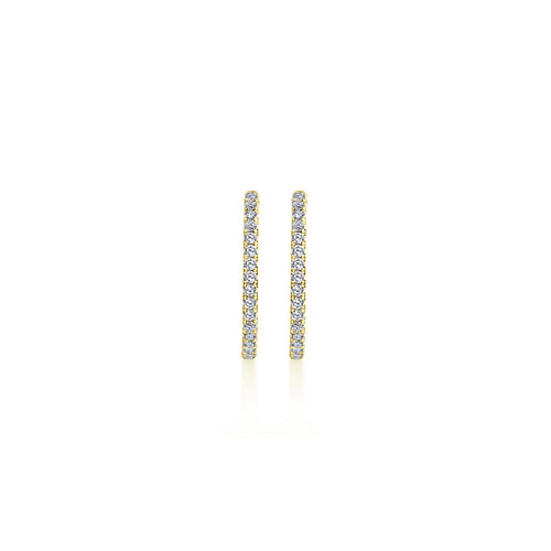 14K Yellow Gold French Pavé 20mm Round Inside Out Diamond Hoop Earrings