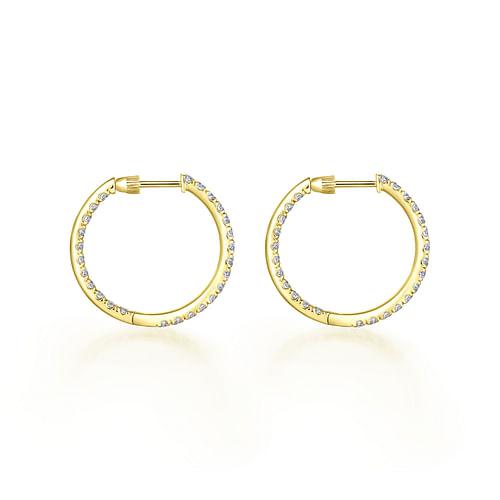 14K Yellow Gold French Pavé 20mm Round Inside Out Diamond Hoop Earrings