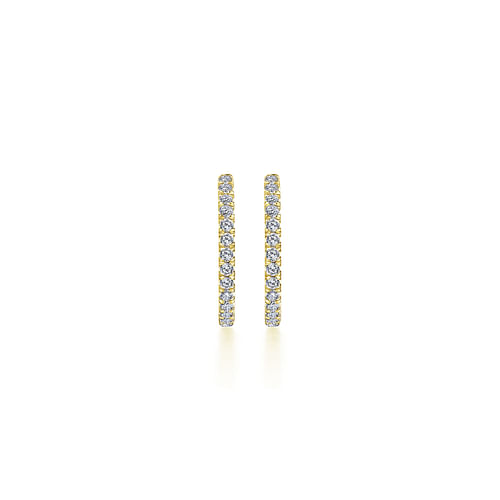 14K Yellow Gold French Pavé 20mm Round Inside Out Diamond Hoop Earrings