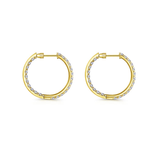 14K Yellow Gold French Pavé 20mm Round Inside Out Diamond Hoop Earrings