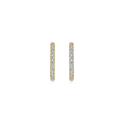 14K Yellow Gold French Pavé 20mm Round Inside Out Diamond Hoop Earrings