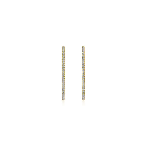 14K Yellow Gold French Pavé 30mm Round Inside Out Diamond Hoop Earrings