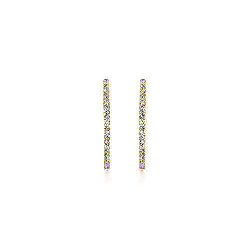 14K Yellow Gold French Pavé 30mm Round Inside Out Diamond Hoop Earrings