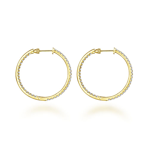 14K Yellow Gold French Pavé 30mm Round Inside Out Diamond Hoop Earrings