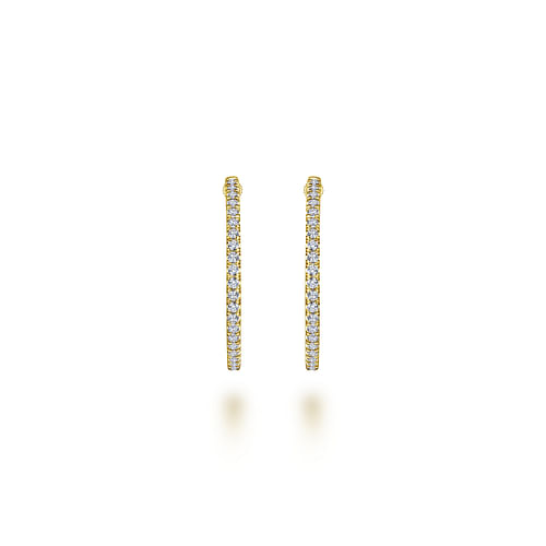 14K Yellow Gold French Pavé 30mm Round Inside Out Diamond Hoop Earrings