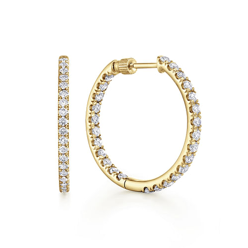 14K Yellow Gold French Pavé 30mm Round Inside Out Diamond Hoop Earrings