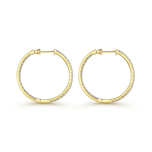 14K Yellow Gold French Pavé 30mm Round Inside Out Diamond Hoop Earrings