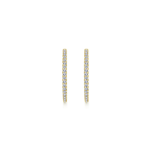 14K Yellow Gold French Pavé 30mm Round Inside Out Diamond Hoop Earrings