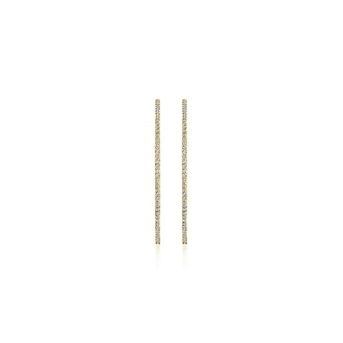 14K Yellow Gold French Pavé 40mm Round Inside Out Diamond Hoop Earrings