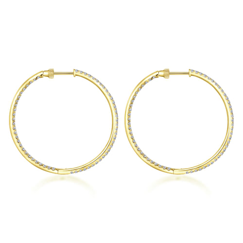 14K Yellow Gold French Pavé 40mm Round Inside Out Diamond Hoop Earrings