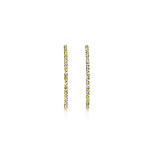 14K Yellow Gold French Pavé 40mm Round Inside Out Diamond Hoop Earrings