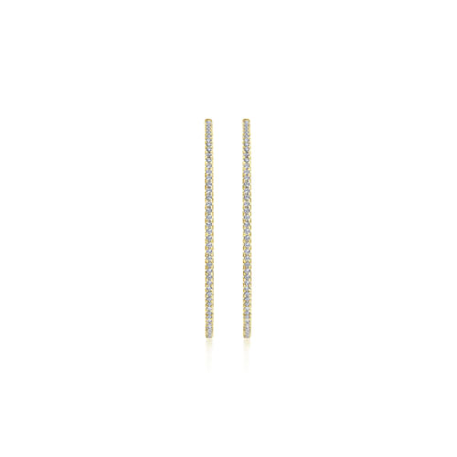 14K Yellow Gold French Pavé 50mm Round Inside Out Diamond Hoop Earrings