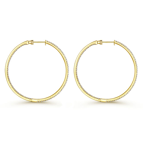 14K Yellow Gold French Pavé 50mm Round Inside Out Diamond Hoop Earrings