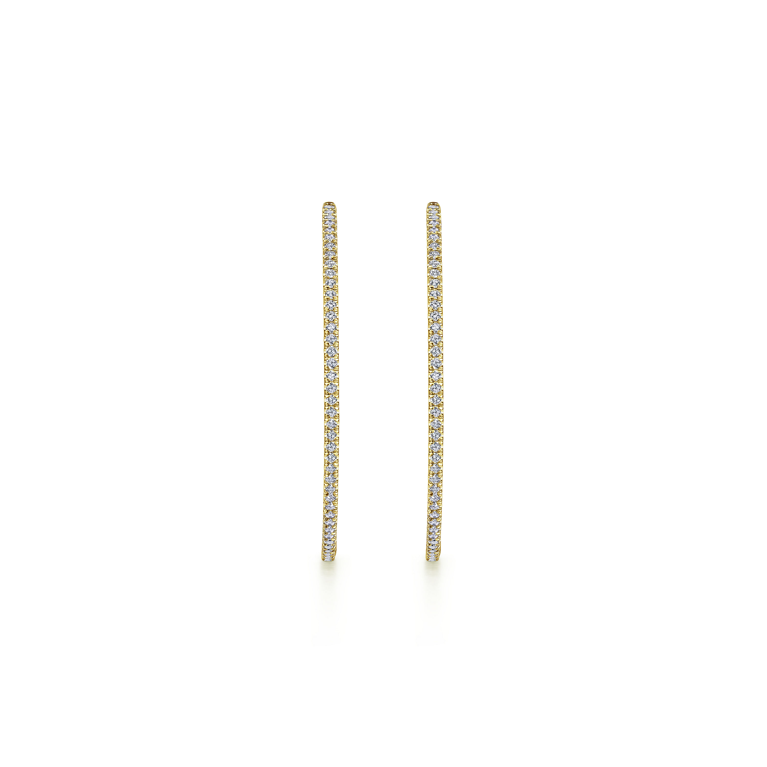 14K Yellow Gold French Pavé 50mm Round Inside Out Diamond Hoop Earrings
