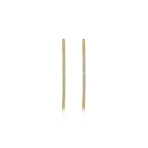 14K Yellow Gold French Pavé 50mm Round Inside Out Diamond Hoop Earrings