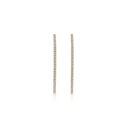 14K Yellow Gold French Pavé 50mm Round Inside Out Diamond Hoop Earrings