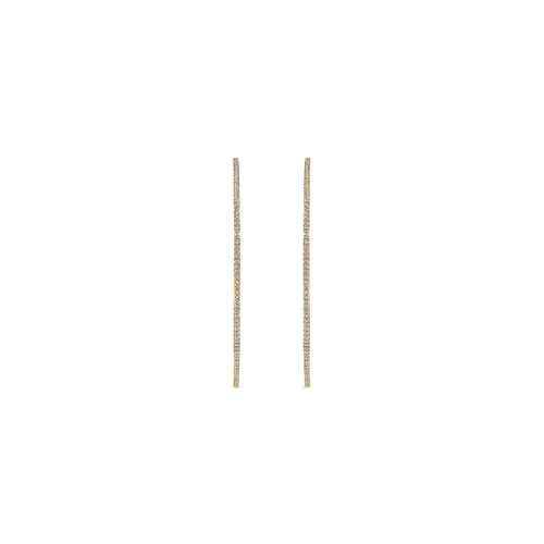 14K Yellow Gold French Pavé 60mm Round Inside Out Diamond Classic Hoop Earrings