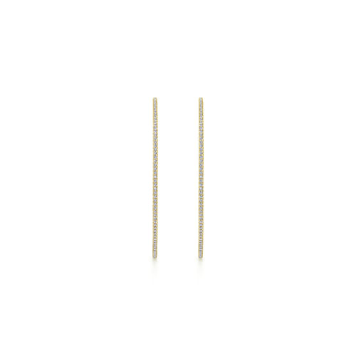 14K Yellow Gold French Pavé 60mm Round Inside Out Diamond Classic Hoop Earrings