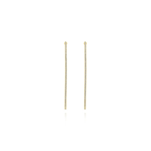 14K Yellow Gold French Pavé 70mm Round Inside Out Diamond Classic Hoop Earrings