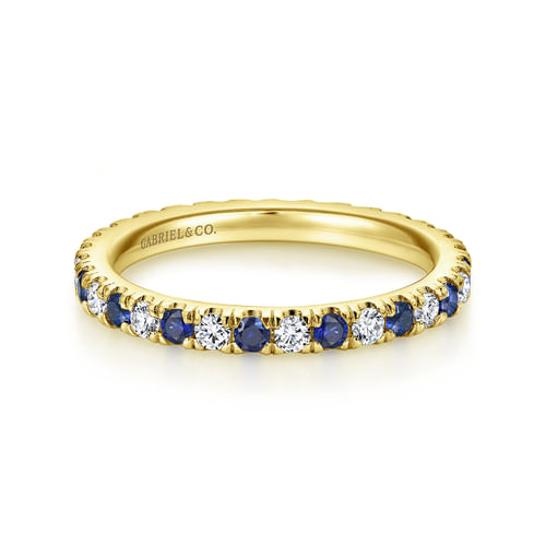 14K Yellow Gold French Pavé Eternity Sapphire and Diamond Band