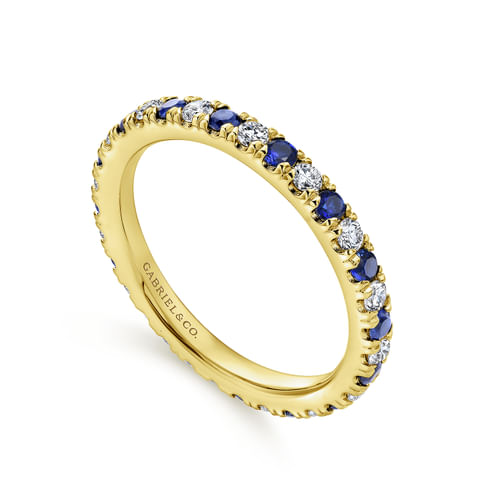 14K Yellow Gold French Pavé Eternity Sapphire and Diamond Band