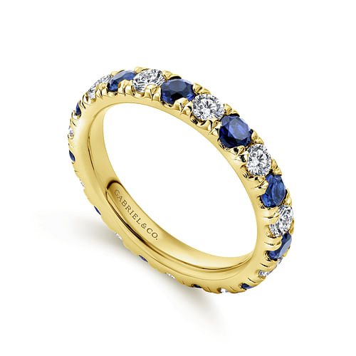14K Yellow Gold French Pavé Eternity Sapphire and Diamond Band