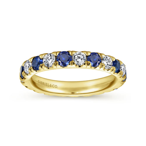 14K Yellow Gold French Pavé Eternity Sapphire and Diamond Band