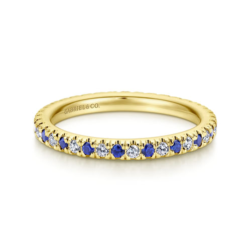 14K Yellow Gold French Pavé Sapphire and Diamond Eternity Band