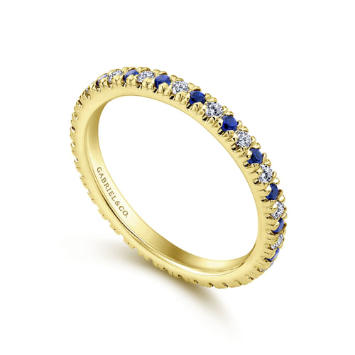 14K Yellow Gold French Pavé Sapphire and Diamond Eternity Band