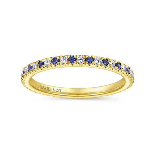 14K Yellow Gold French Pavé Sapphire and Diamond Eternity Band