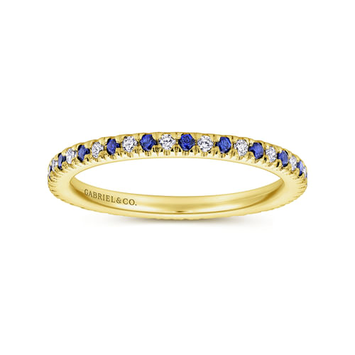 14K Yellow Gold French Pavé Sapphire and Diamond Eternity Band