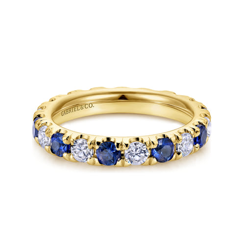 14K Yellow Gold French Pavé Sapphire and Diamond Eternity Band