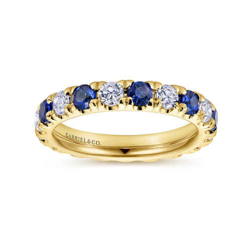 14K Yellow Gold French Pavé Sapphire and Diamond Eternity Band