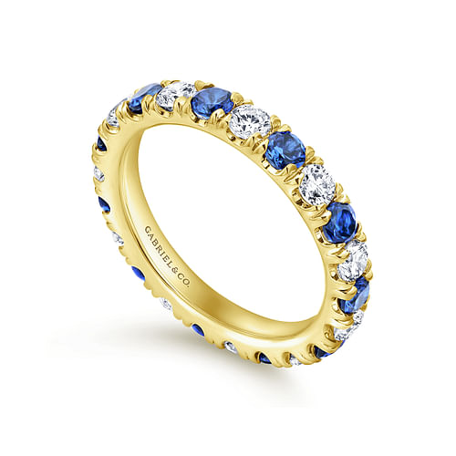 14K Yellow Gold French Pavé Sapphire and Diamond Eternity Band