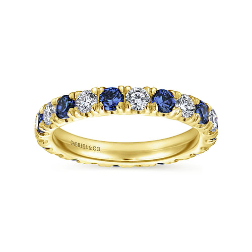 14K Yellow Gold French Pavé Sapphire and Diamond Eternity Band