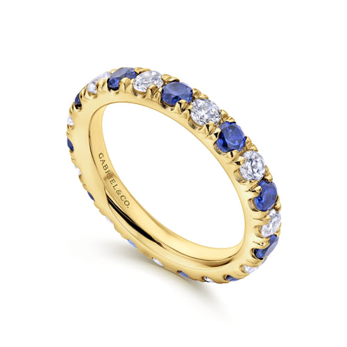 14K Yellow Gold French Pavé Sapphire and Diamond Eternity Band