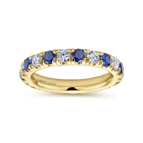 14K Yellow Gold French Pavé Sapphire and Diamond Eternity Band