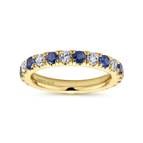14K Yellow Gold French Pavé Sapphire and Diamond Eternity Band