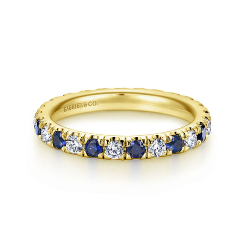 14K Yellow Gold French Pavé Sapphire and Diamond Eternity Ring