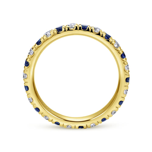 14K Yellow Gold French Pavé Sapphire and Diamond Eternity Ring