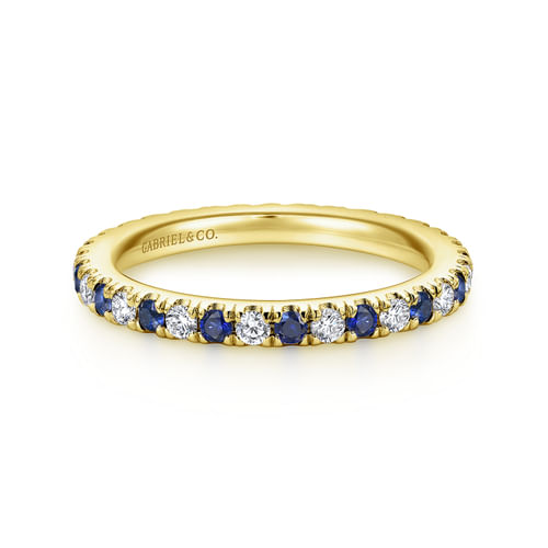 14K Yellow Gold French Pavé Sapphire and Diamond Eternity Ring
