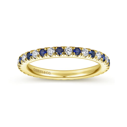 14K Yellow Gold French Pavé Sapphire and Diamond Eternity Ring