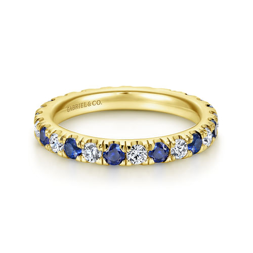 14K Yellow Gold French Pavé Sapphire and Diamond Eternity Ring