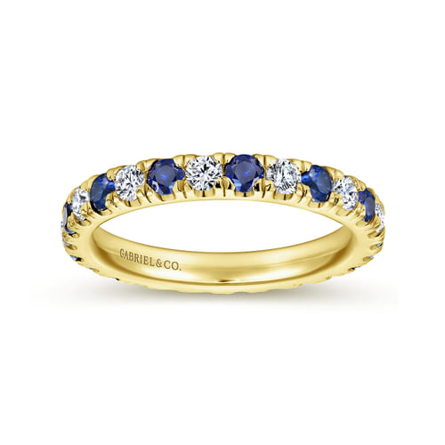 14K Yellow Gold French Pavé Sapphire and Diamond Eternity Ring