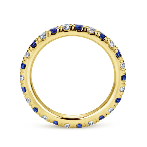 14K Yellow Gold French Pavé Sapphire and Diamond Eternity Ring