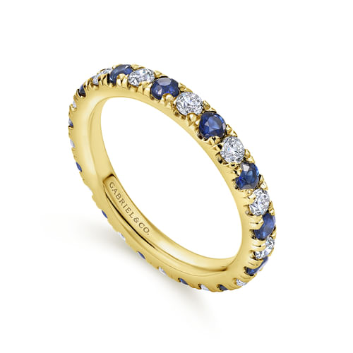 14K Yellow Gold French Pavé Sapphire and Diamond Eternity Ring